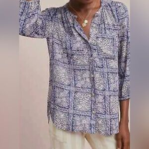 Anthropologie AKEMI + KIN Purple Coconino 3/4 Sleeve Blouse, Size L